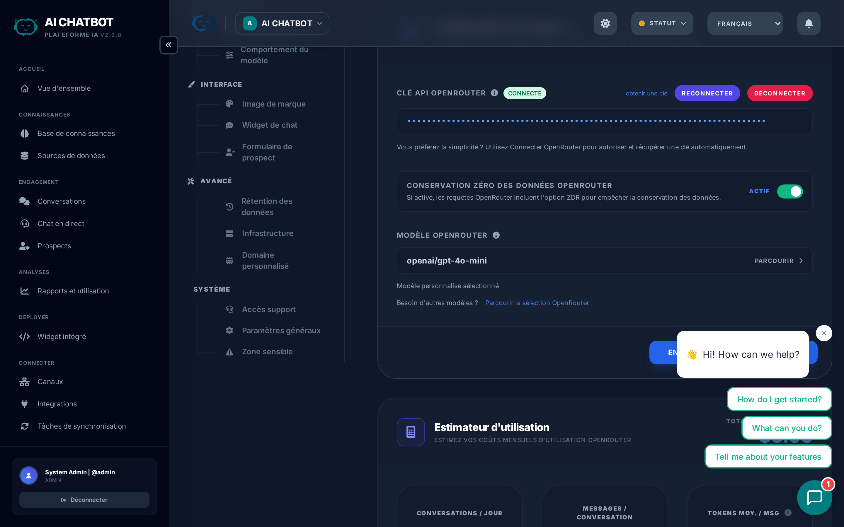 Paramètres du moteur IA
