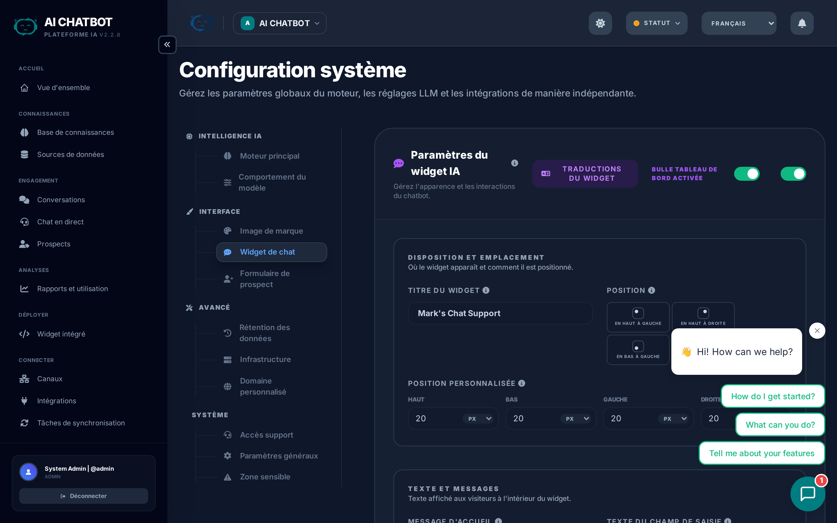 Paramètres du widget