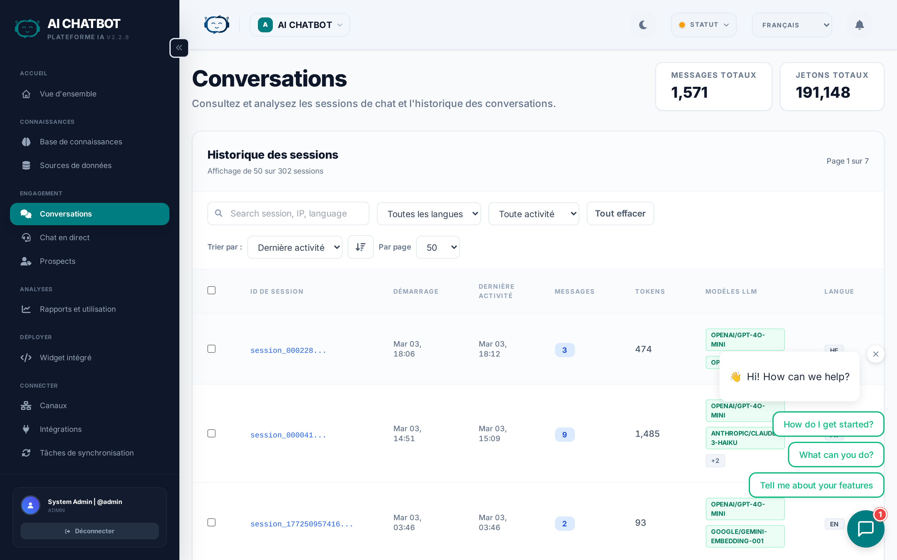 Historique des conversations